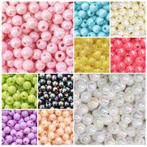 900 Miçangas Pérola 8mm Irisada Plástica ou Sextavada 9 cores Bijuteria e Artesanato