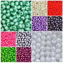 900 Miçangas Pérola 8mm Irisada Plástica ou Sextavada 9 cores Bijuteria e Artesanato
