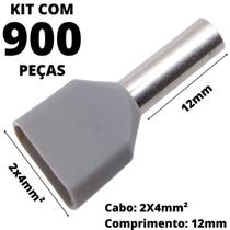 900un Terminal Tubular Ilhós Pré-isolado Duplo Para Cabo de 4,0mm² Metal 12mm Cinza TE4012