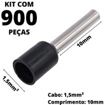 900un Terminal Tubular Ilhós Pré-isolado Simples Para Cabo de 1,5mm² Metal 10mm Preto E1510