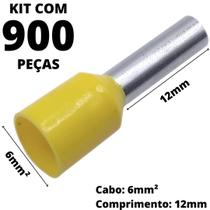 900un Terminal Tubular Ilhós Pré-isolado Simples Para Cabo de 6mm² Metal 12mm Amarelo E6012