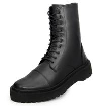 9042GRF Coturno Bota Feminina Blogueira couro nobre natural forrada preto