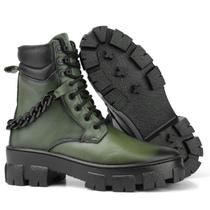 9057GRF Bota Feminina Coturno Couro nobre natural Confort GRF verde