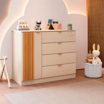 906157 Cômoda Infantil 100% MDF 4 Gavetas 1 Porta Ripado Ayla Off White - Phoenix Baby