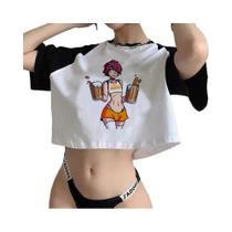 90s Femboy fairycore goth crop top Mulher manga gótica moda coreana camisetas gráficas cortadas