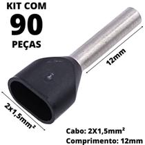 90un Terminal Tubular Ilhós Pré-isolado Duplo Para Cabo de 1,5mm² Metal 12mm Preto TE1512