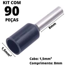 90un Terminal Tubular Ilhós Pré-isolado Simples Para Cabo de 1,5mm² Metal 8mm Preto E1508
