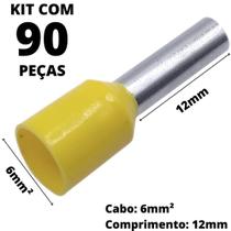 90un Terminal Tubular Ilhós Pré-isolado Simples Para Cabo de 6mm² Metal 12mm Amarelo E6012