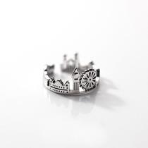 925 Sterling Silver Vintage Castle Opening Ring Personality Fashion Trend Sweet European Castle Anéis (prata)