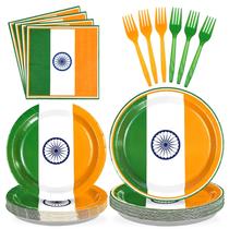 96 peças de decoração para festa com bandeira da Índia, pratos e guardanapos descartáveis com bandeira indiana, conjunto de louça para o Dia da Independência da Índia em 15 de agosto, decoração patriótica para eventos e festas, serve 24