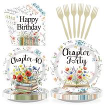 96 peças de decoração para festa de 40 anos com tema de livro, Novo Capítulo 40, pratos e guardanapos descartáveis, louça de papel com flores silvestres para 40 anos, para amantes de livros, festa de aniversário e leitura, serve 24 96 peças de decoração para festa de 40 anos com tema de livro, Novo Capítulo 40, pratos e guardanapos descartáveis, louça de papel com flores silvestres para 40 anos, para amantes de livros, festa de aniversário e leitura, serve 24