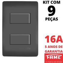 9un Interruptor Paralelo Three Way 2 Teclas 10A Com Placa 4x2 Habitat Black FAME