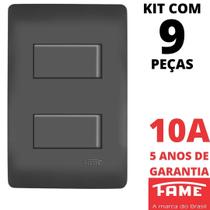 9un Interruptor Simples 2 Teclas 10A Com Placa 4x2 Habitat Black FAME