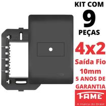 9un Placa 4X2 Saída Fio 10mm Com Suporte Habitat Black FAME