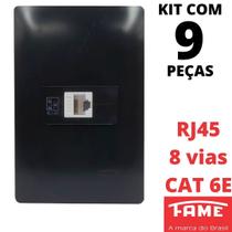 9un Tomada Rede RJ45 CAT 6E 8 Vias Com Placa Habitat Black FAME