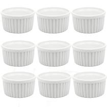 9x Ramekin Porcelana Canelado Branca 210ml Atacado Molheira