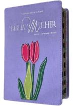 A bíblia da mulher capa tulipa lilás ara média com índice A bíblia da mulher capa tulipa lilás ara média com índice