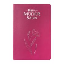 A Bíblia de Estudo da Mulher Sábia ARC Full Color C/ Harpa Avivada e Corinhos Capa PU Luxo Magnólia Pink