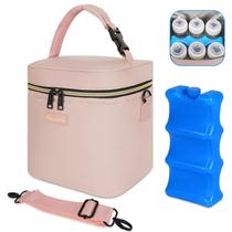 A bolsa térmica de leite materno Mancro serve para 6 frascos de até 270 ml rosa