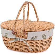 A cesta de piquenique de vime está no interior com forro lavável 39x29x18 cm
