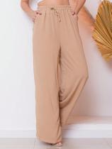 A-Lows A&L Calça Feminina Wide Leg Flare Social Cintura Elástico Alfaiataria Pantalona tecido De Duna molinho e fresco Cores Verão Super Confortavel