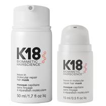 A máscara capilar K18 Leave-In Repair 50 mL e 15 mL renova os danos ao cabelo A máscara capilar K18 Leave-In Repair 50 mL e 15 mL renova os danos ao cabelo
