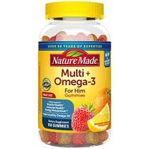 A natureza fez multivitamínico para ele com ômega-3, multivitaminas mens para suporte nutricional diário, multivitamínico para homens, 150 vitaminas e minerais gomosos, suprimento de 75 dias