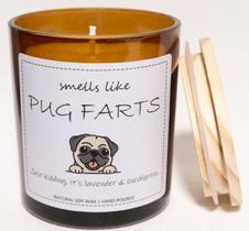A vela POPPILOT cheira a peidos de pug, lavanda e eucalipto A vela POPPILOT cheira a peidos de pug, lavanda e eucalipto