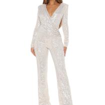 A0108 -Macacão longo Paetê Preto Verde Prateado Festa Natal Réveillon FormaturaEvento Manga Longa Elegante