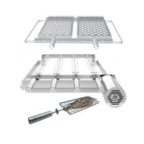 A3 Grill Ajustável - Motor Giratório para 4 Espetos + Suporte Ajustável + 2 Grelhas Moeda + Espeto Grelha