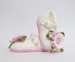 A356 Sapatinho croche bebe feminino branco saida maternidade - MM Sapatinhos