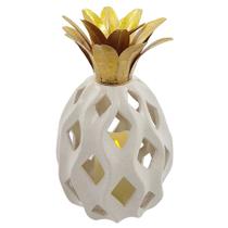 Abacaxi ceramica com vela a pilha br c/dourado - DECOR GLAS