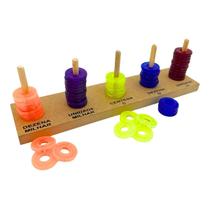 Ábaco Aberto 50 Argolas Plásticas Brinquedo Pedagógico Matemática de Madeira Carlu 4 anos