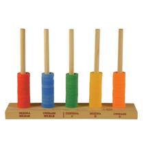 Ábaco Aberto De Madeira Com 5 Hastes E 50 Argolas 6x20x30cm
