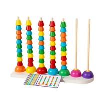 Ábaco De Madeira Colorido Com Colunas Empilháveis E Cartões De Classificação Para Coordenação Ábaco De Madeira Colorido Com Colunas Empilháveis E Cartões De Classificação Para Coordenação