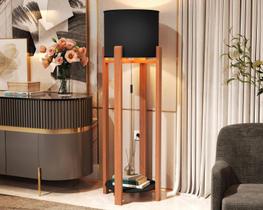 Abajour Luminária De Chão Com Cupula Redonda e Pés deMadeira