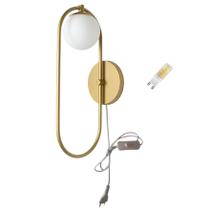 Abajur Arandela Oval Arco Dourado Interruptor Branco + Led