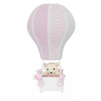 Abajur Balãozinho Cintura Ursa Chevron Rosa Com Branco Quarto Bebê Infantil - Potinho de Mel