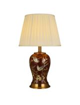 Abajur Clássico Porcelana Vinho Pássaros Folha Base Dourado