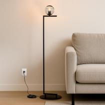 Abajur Coluna Minimalista Piso DOT PRETO C/ Globo de Vidro FUME