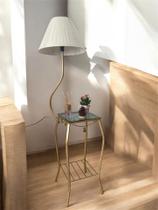 Abajur Com Mesa De Canto Bivolt Dourado Com Tampo De Vidro