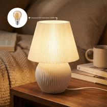 Abajur Cora Canelada Luminária de Mesa Muvia 5 Cores e Lâmpada LED 3000K ou Filamento LED 2400K