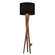 Abajur De Chão Luminária Bella Com Cúpula E Pés De Madeira Retrô Preta