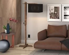 Abajur De Chão Luminária Diamante Com Cúpula E Pés De Madeira Retrô Preta