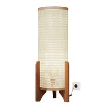 Abajur de Chão Luminária Moderna Rattan Tela Indiana Madeira