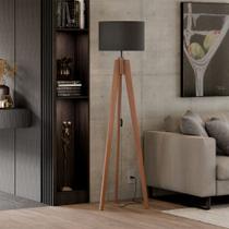 Abajur de Chao Roma Tripe Madeira Macica Design Moderno Sala Estar Quarto Leitura - Cupula Preta