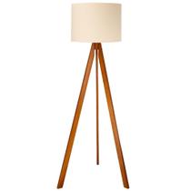 Abajur De Chão Tripé 1,50 Cm Completo Com Cúpula E Fiação Luminária De Piso Para Sala, Quarto Cor:Amadeirado / Algodão
