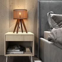 Abajur De Criado Madeira Cúpula Luxo Tela Escritório Casa Madri