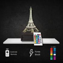 ABAJUR DE LED 3D Personalizado Torre Eiffel 16 Cores + Controle Remoto - JNLeds