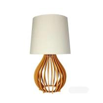 Abajur De Madeira Gota Com Cúpula Em Tecido Retro Vintage